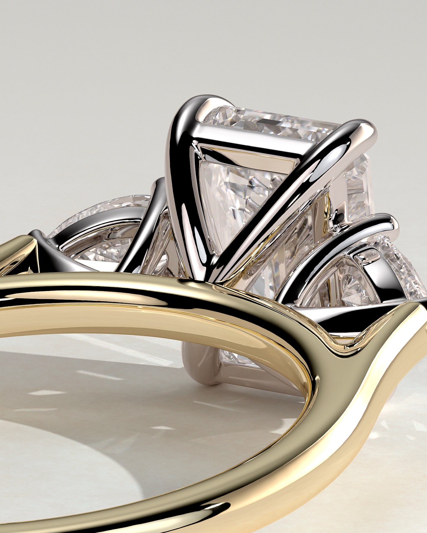 Davina - Emerald Claw Trilogy with Pear Side Stones and Cathedral Setting Engagement Ring - Yellow Two-Tone - Yellow Two-Tone 2ct