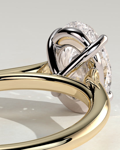 Hilary - Oval Claw Solitaire with Cathedral High Setting Engagement Ring - Yellow Two-Tone