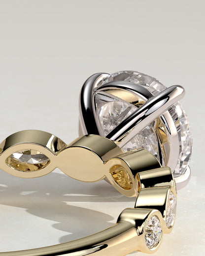 Cartia - Round Claw Solitaire with Round-Marquise Bezel Accent Stones Engagement Ring - Yellow Two-Tone