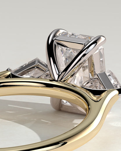 Elphie - Emerald Claw Trilogy with Kite Side Stones Engagement Ring - Yellow Two-Tone