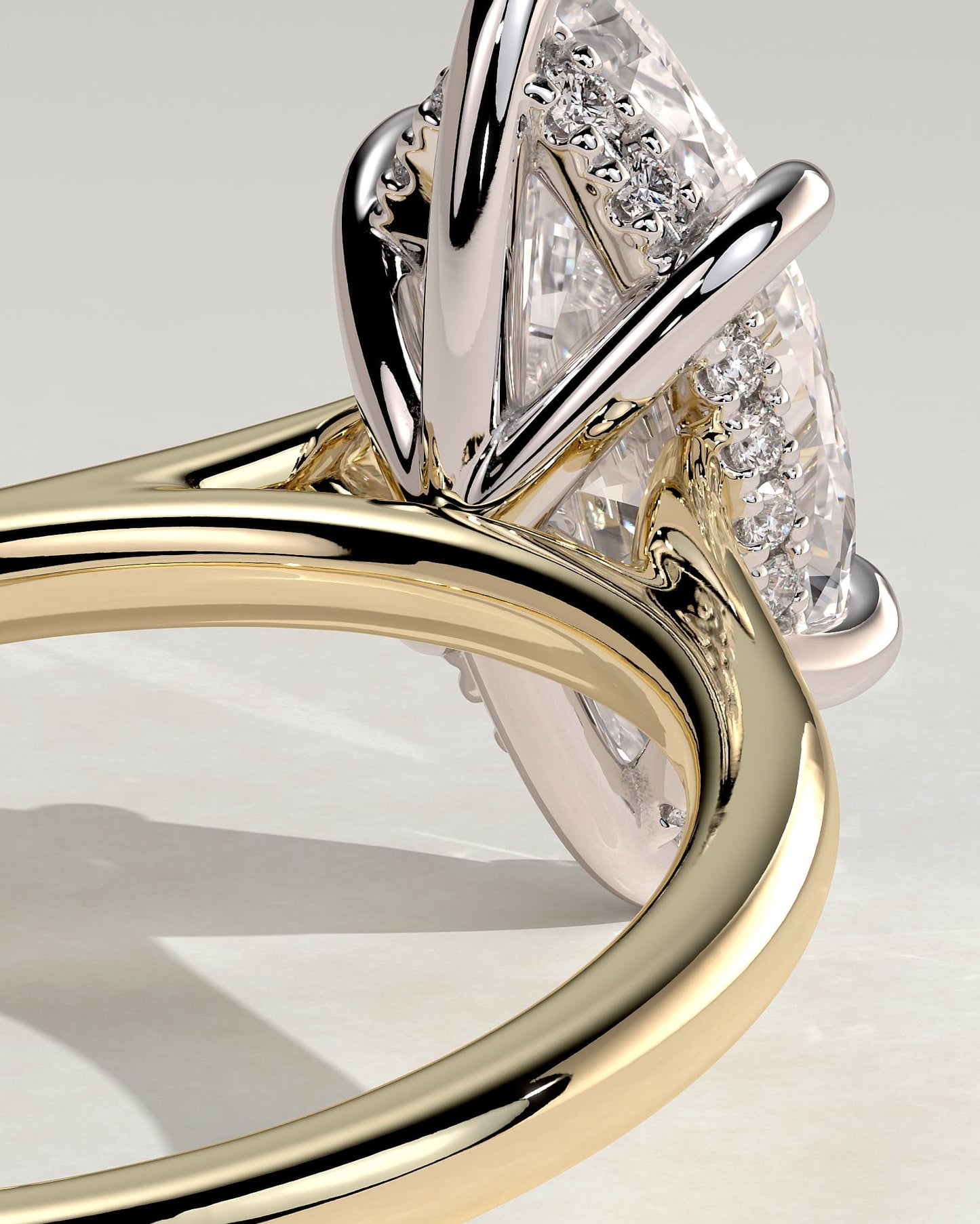Jenna - Marquise Claw Solitaire with Hidden Halo and Cathedral High Setting Engagement Ring - Yellow Two-Tone