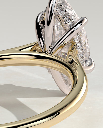 Jenna - Marquise Claw Solitaire with Hidden Halo and Cathedral High Setting Engagement Ring - Yellow Two-Tone