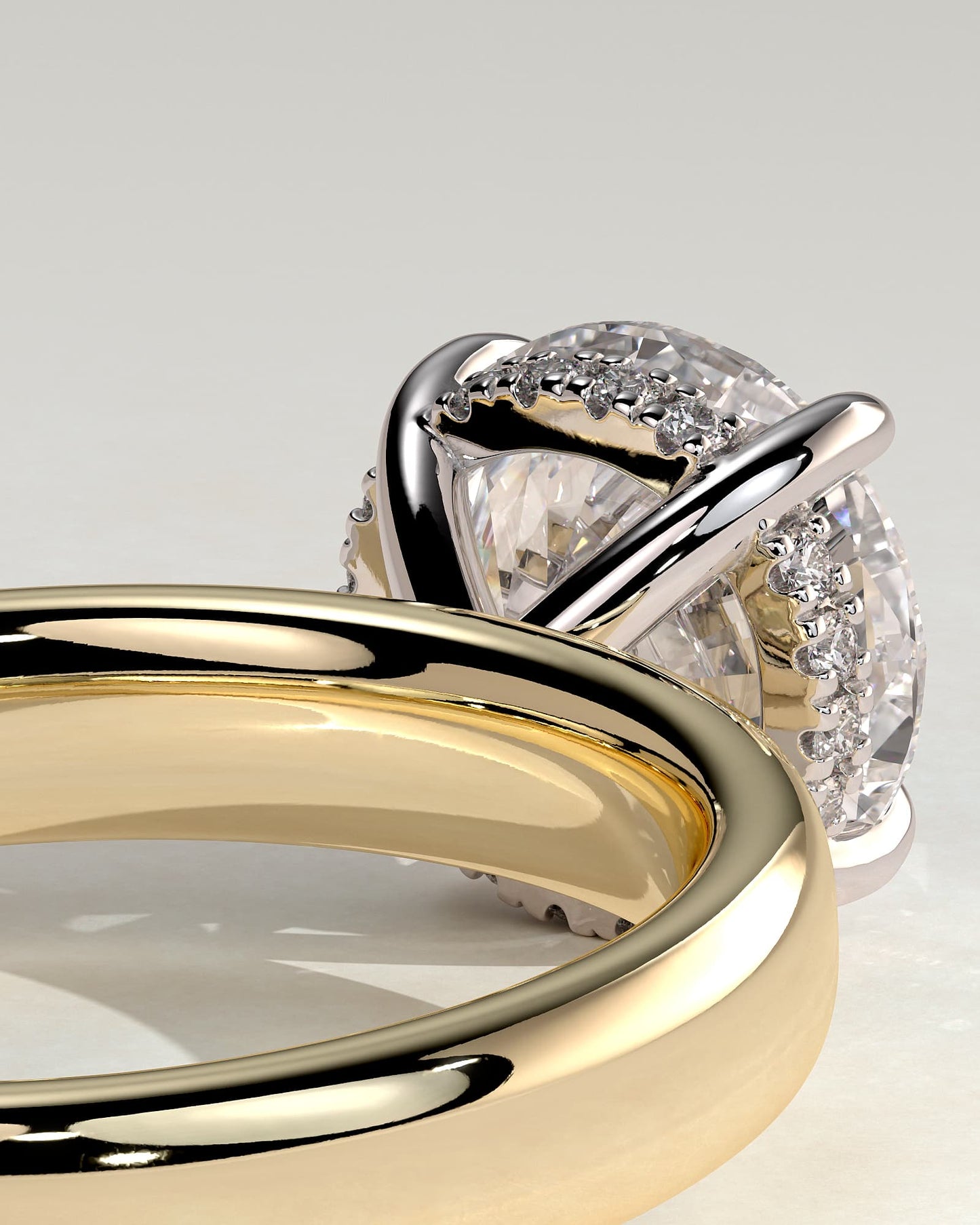 Kylie - Statement Round Claw Solitaire with Cigar Band and Hidden Halo Engagement Ring - Yellow Two-Tone
