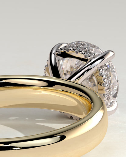 Kylie - Statement Round Claw Solitaire with Cigar Band and Hidden Halo Engagement Ring - Yellow Two-Tone