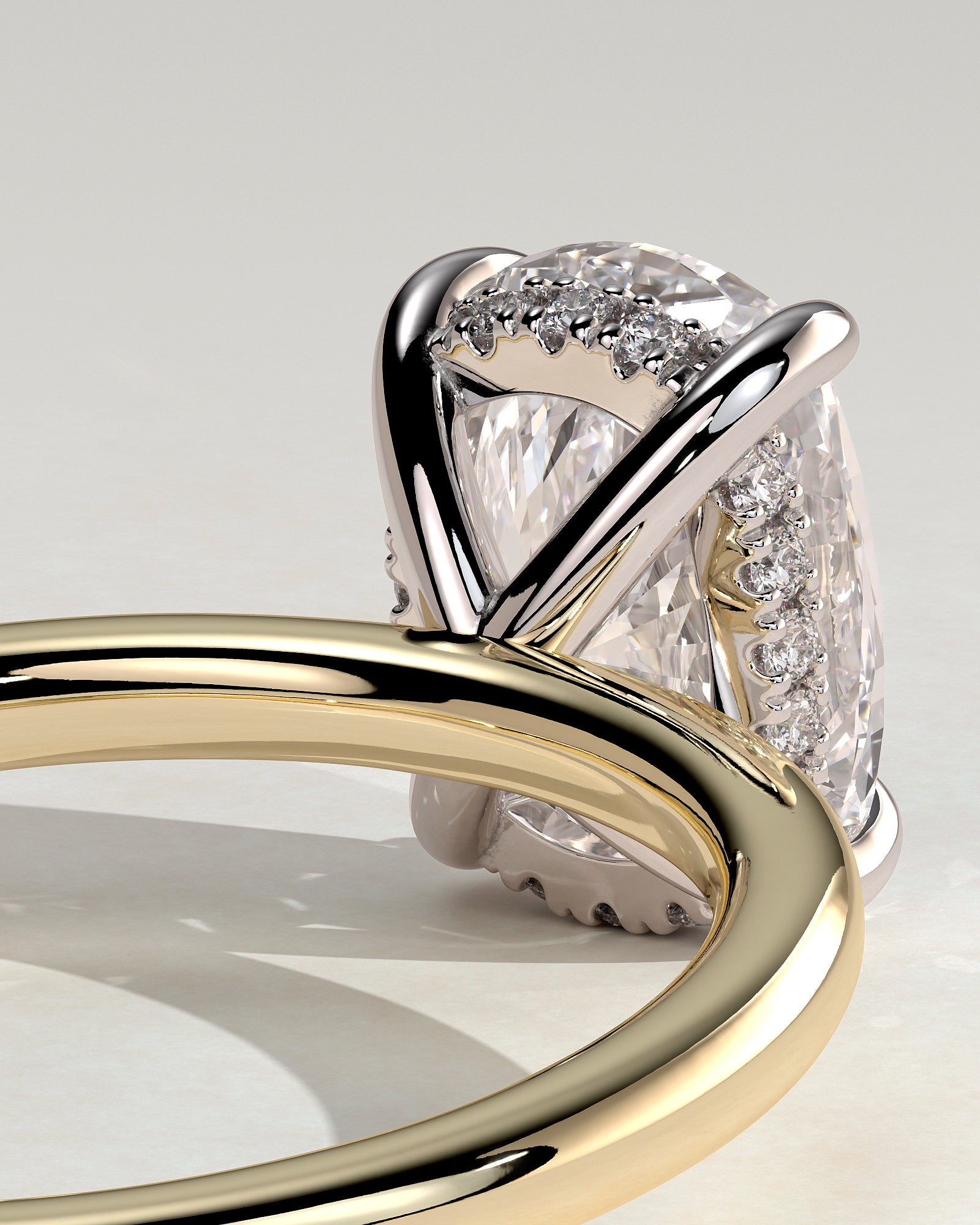 Ava - Elongated Cushion Claw Solitaire with Hidden Halo Engagement Ring - Yellow Two-Tone - Yellow Two-Tone 2ct