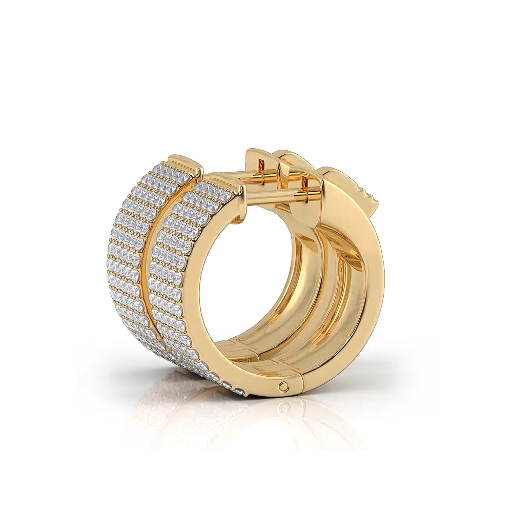 Five Row 1.0 ctw. Round Brilliant Diamond Hoop Earrings Huggie Style - 14K Yellow Gold - H-I Color I1-I2 Clarity