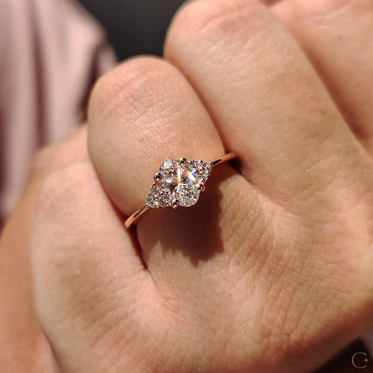 Oval Shaped Diamond Engagement Ring In Muse Style