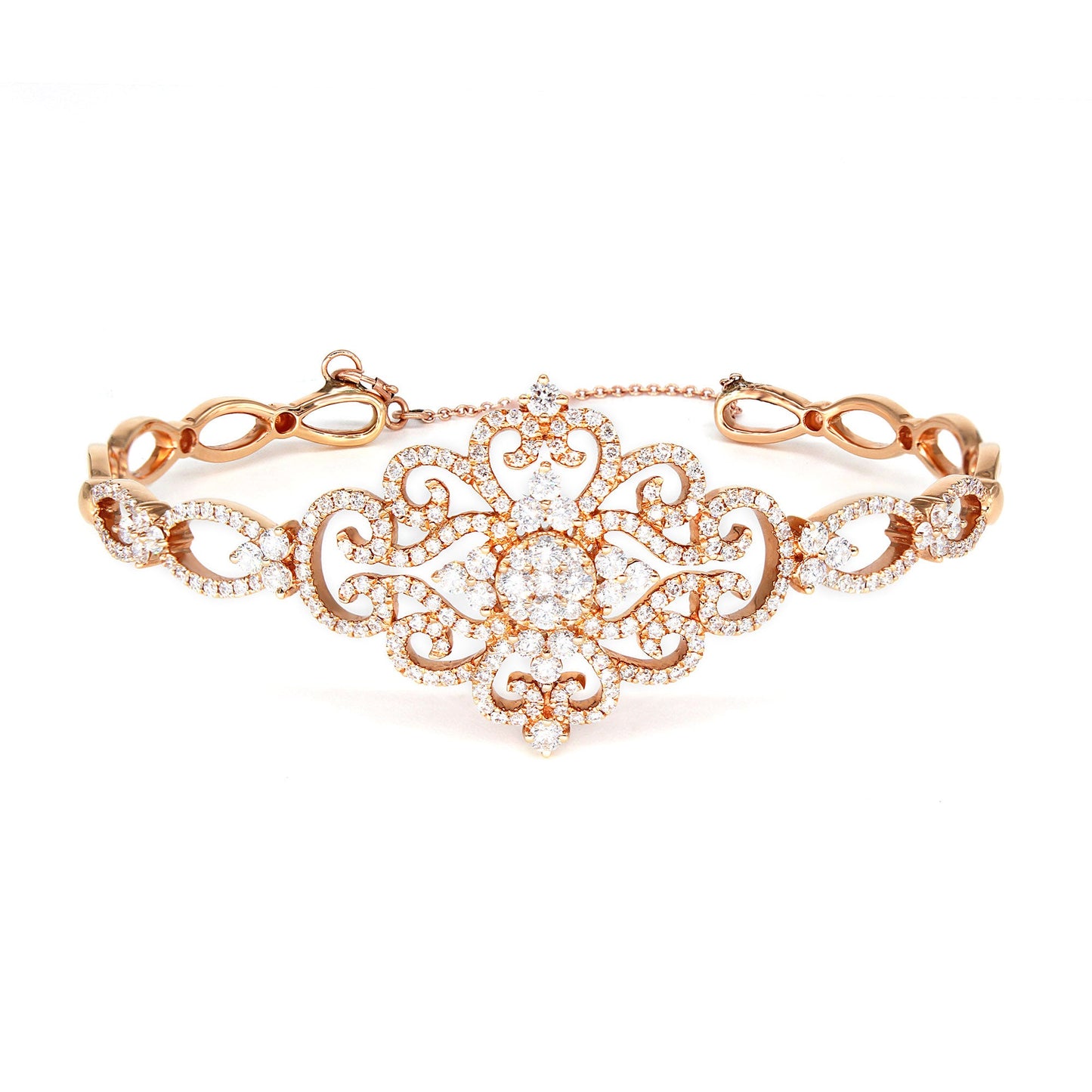 1.95ctw Diamond Vintage Cuff Bracelet With Security Chain