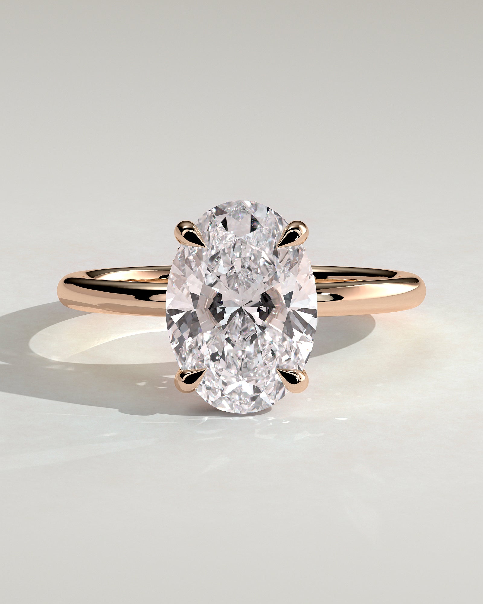 Emma - Classic Oval Claw Solitaire with Hidden Halo Engagement Ring - Rose Gold - Rose Gold
