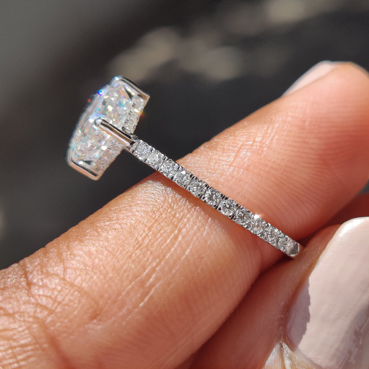 Asscher Cut Engagement Ring With Hidden Halo Design