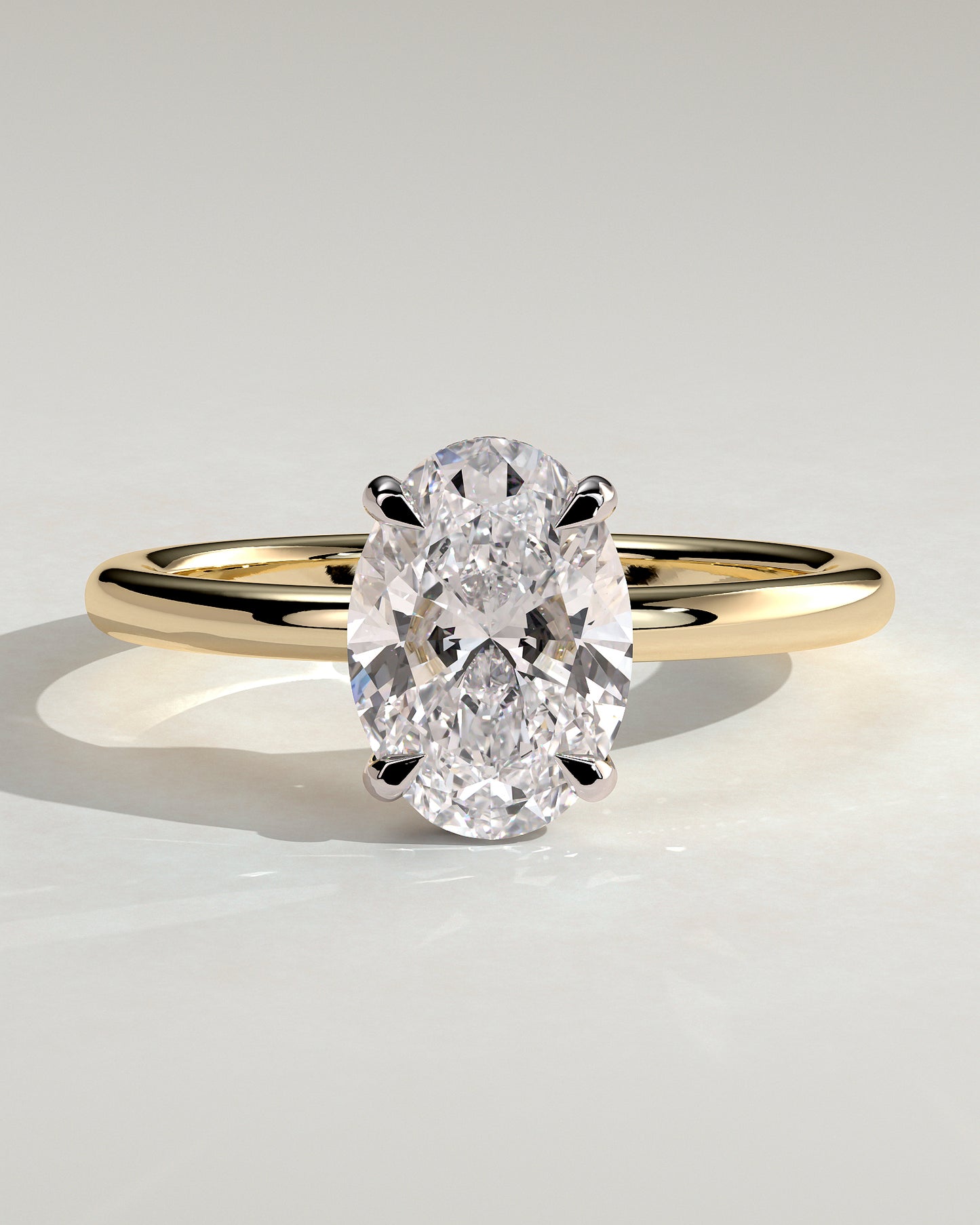 Emma - Classic Oval Claw Solitaire with Hidden Halo Engagement Ring - Yellow Two-Tone - Yellow Two-Tone