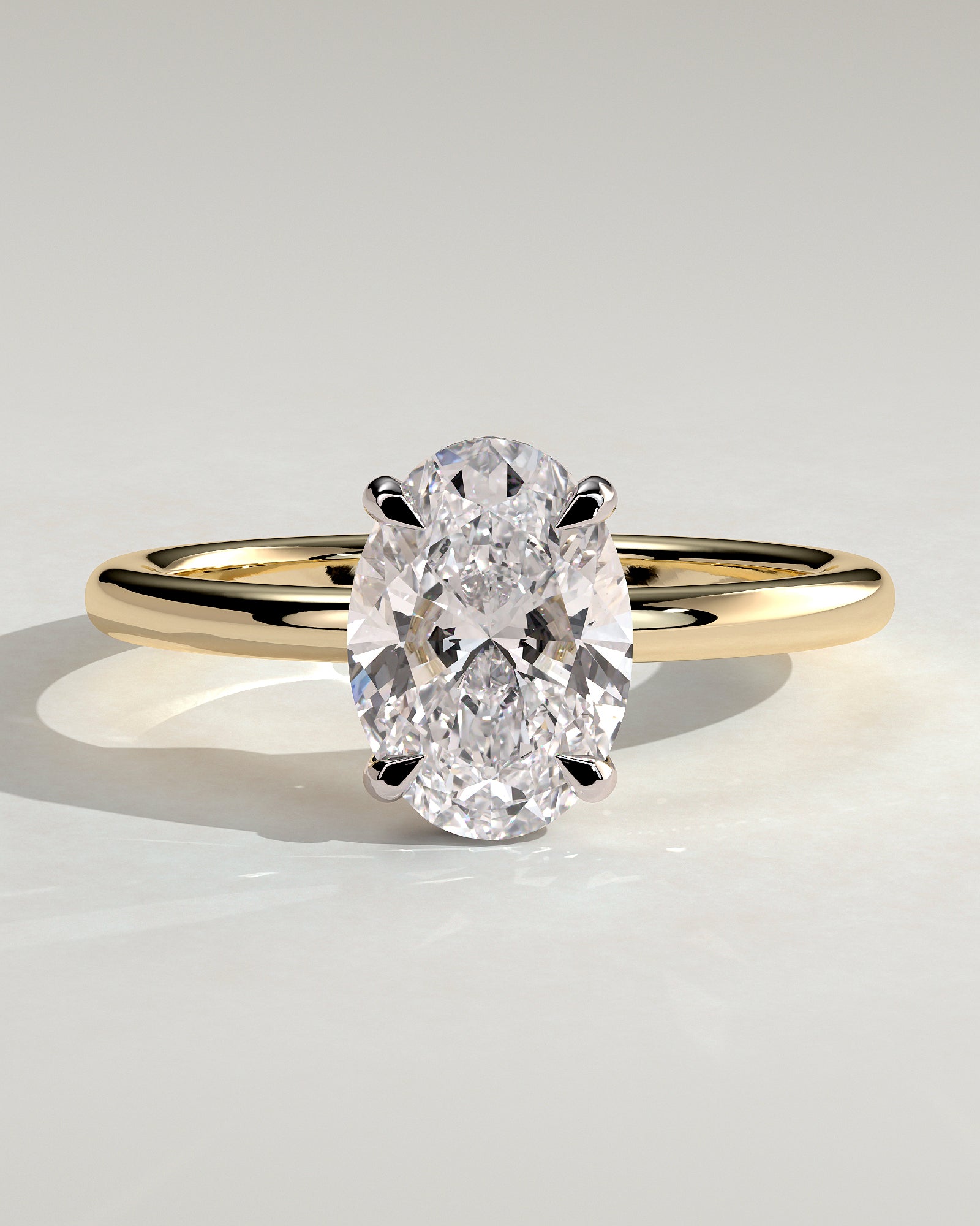 Emma - Classic Oval Claw Solitaire with Hidden Halo Engagement Ring - Yellow Two-Tone - Yellow Two-Tone