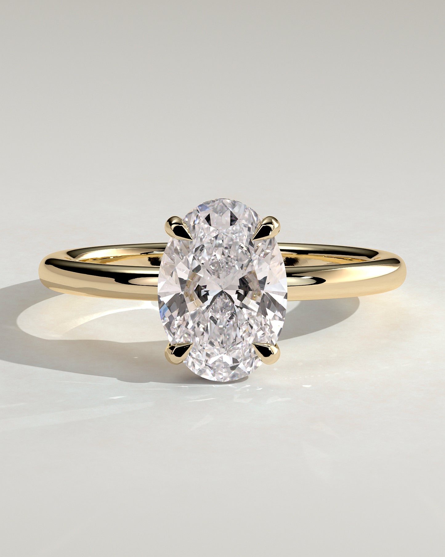 Emma - Classic Oval Claw Solitaire with Hidden Halo Engagement Ring - Yellow Gold - Yellow Gold