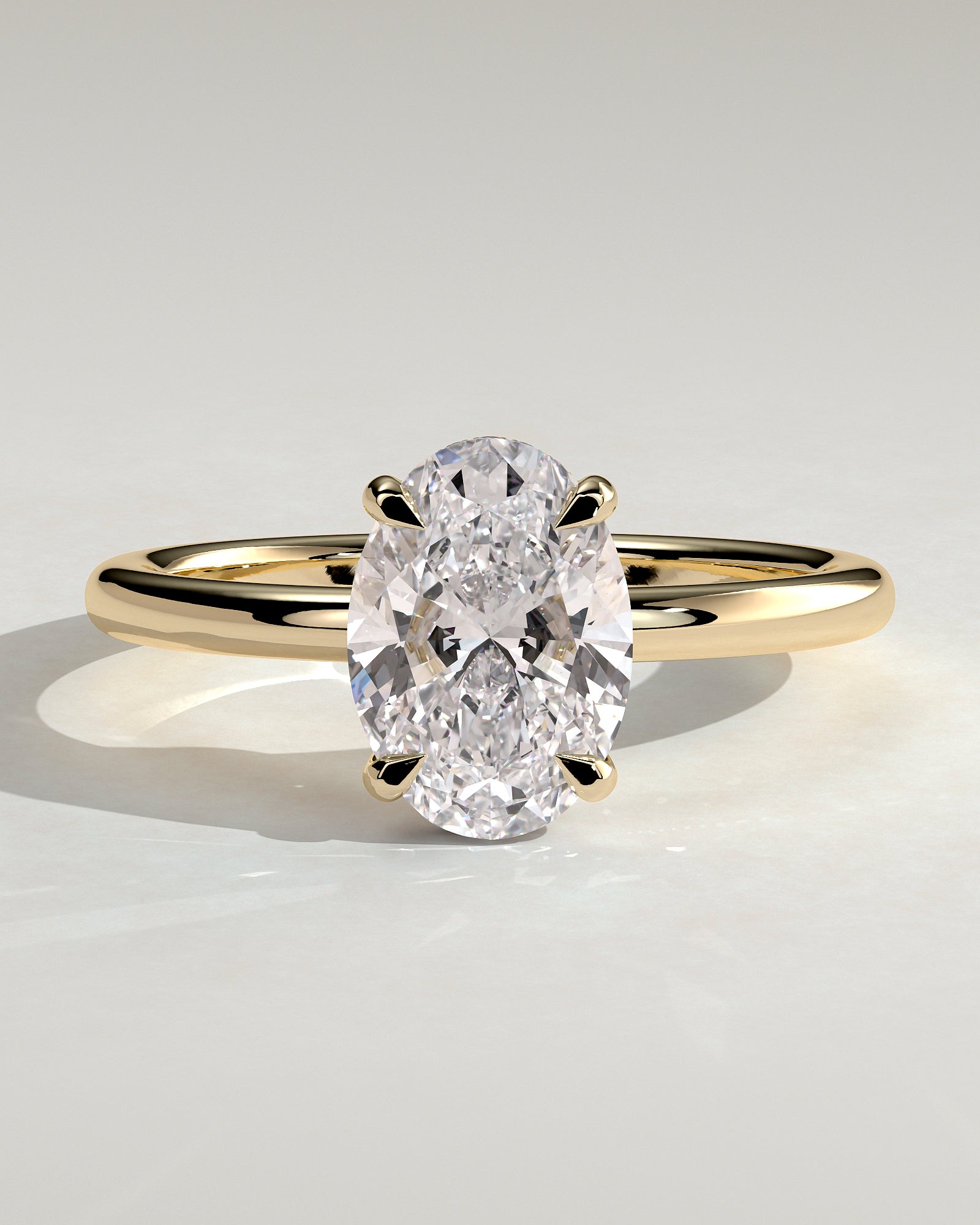 Emma - Classic Oval Claw Solitaire with Hidden Halo Engagement Ring - Yellow Gold - Yellow Gold