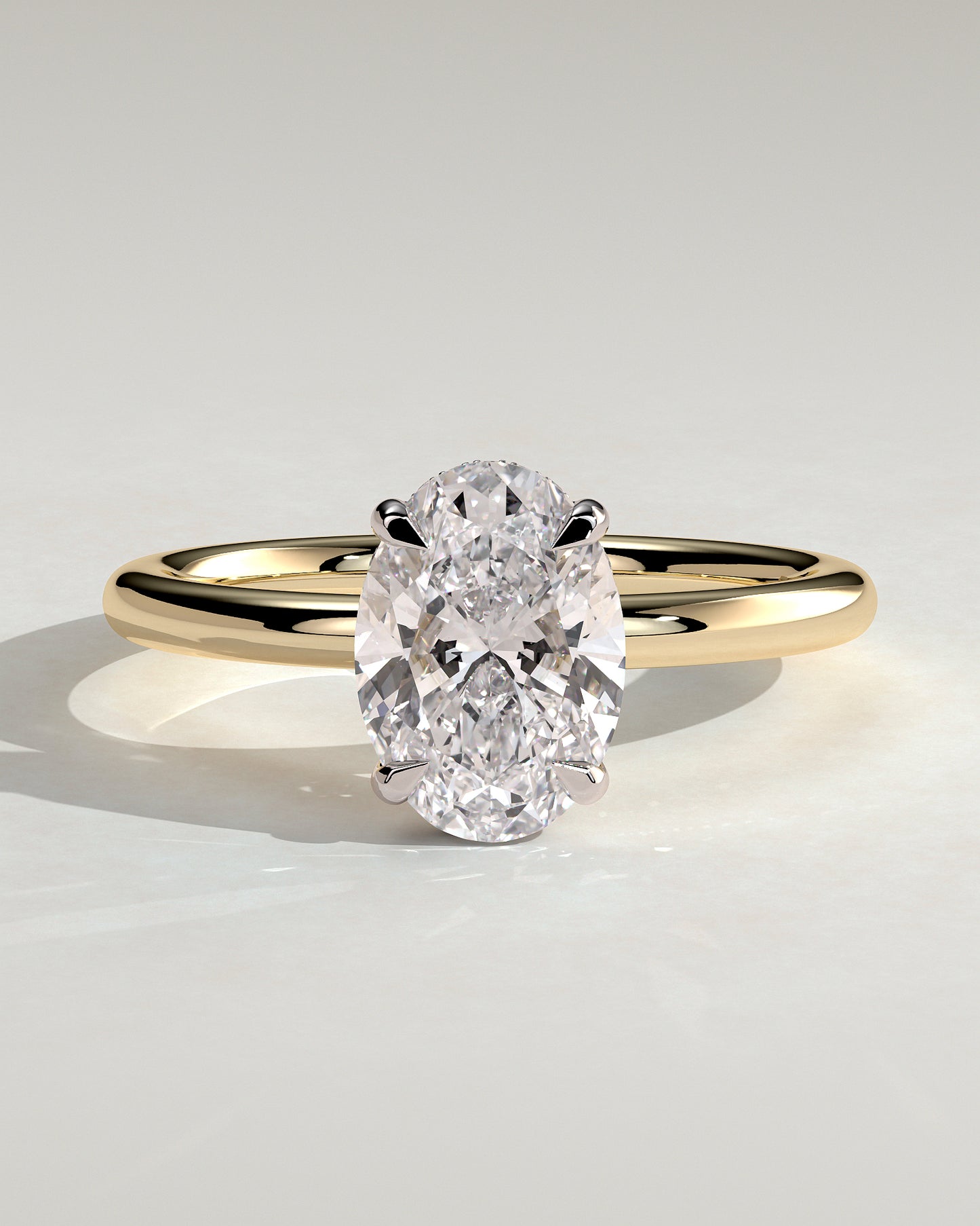 Emma - Classic Oval 4 Claw Solitaire with Hidden Halo Engagement Ring - 18k Yellow Gold / 18k White Gold High Setting