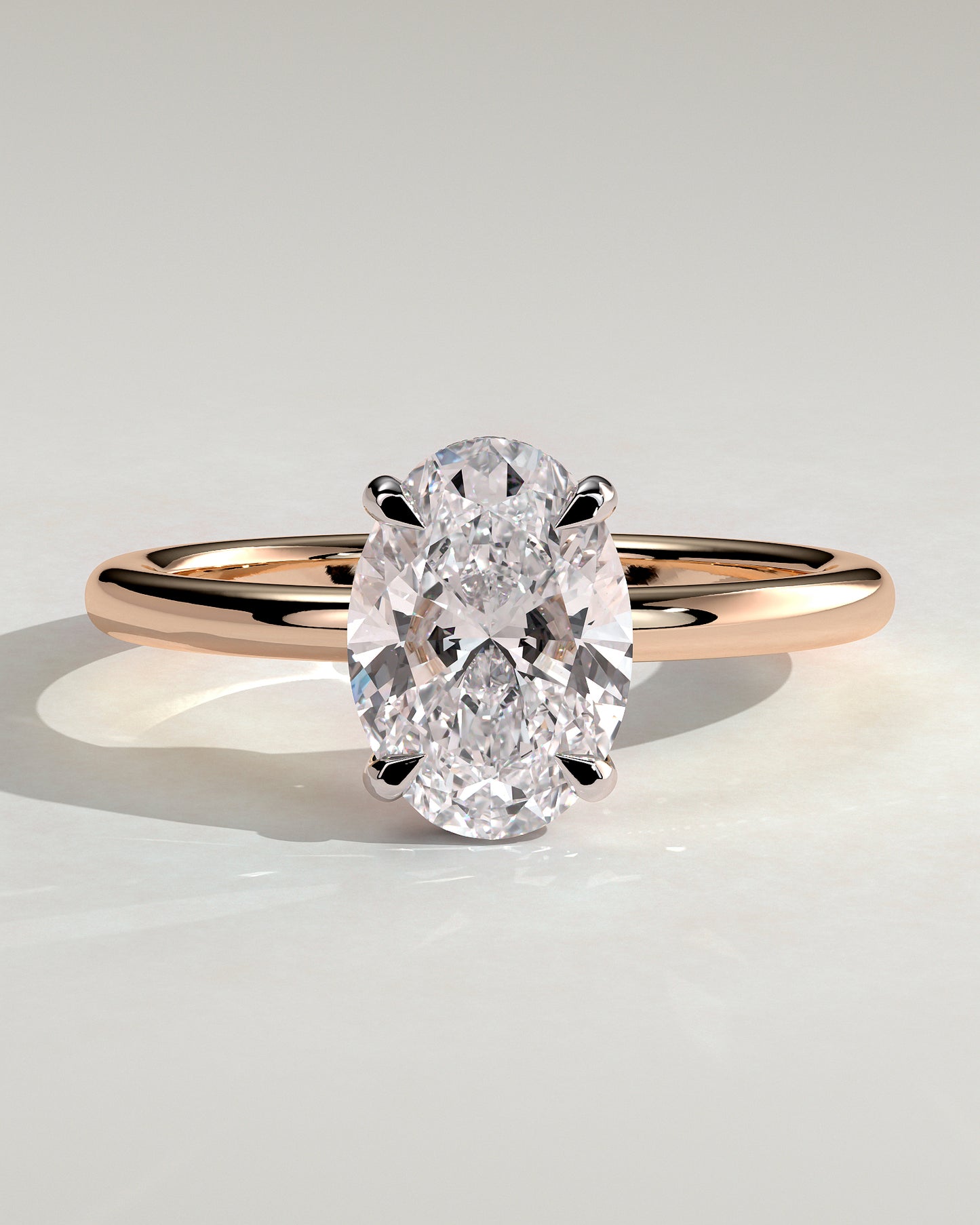 Emma - Classic Oval Claw Solitaire with Hidden Halo Engagement Ring - Rose Two-Tone - Rose Two-Tone