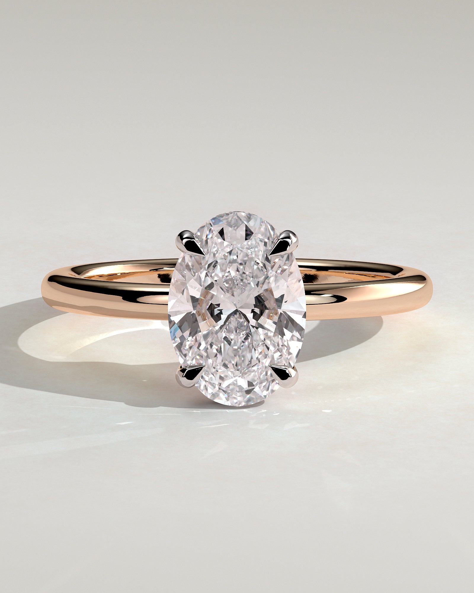 Emma - Classic Oval Claw Solitaire with Hidden Halo Engagement Ring - Rose Two-Tone - Rose Two-Tone