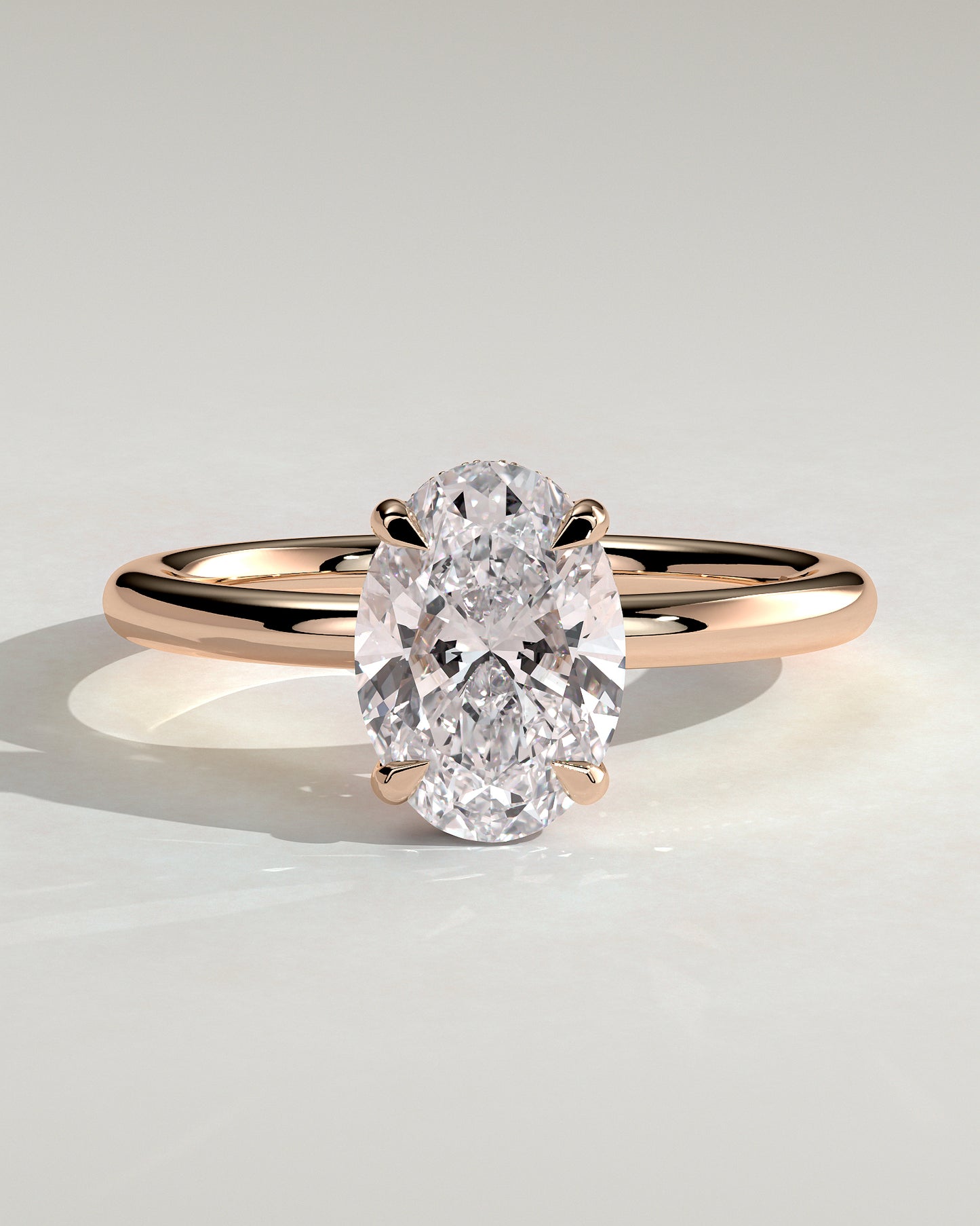 Emma - Classic Oval Claw Solitaire with Hidden Halo Engagement Ring - Rose Gold - Rose Gold