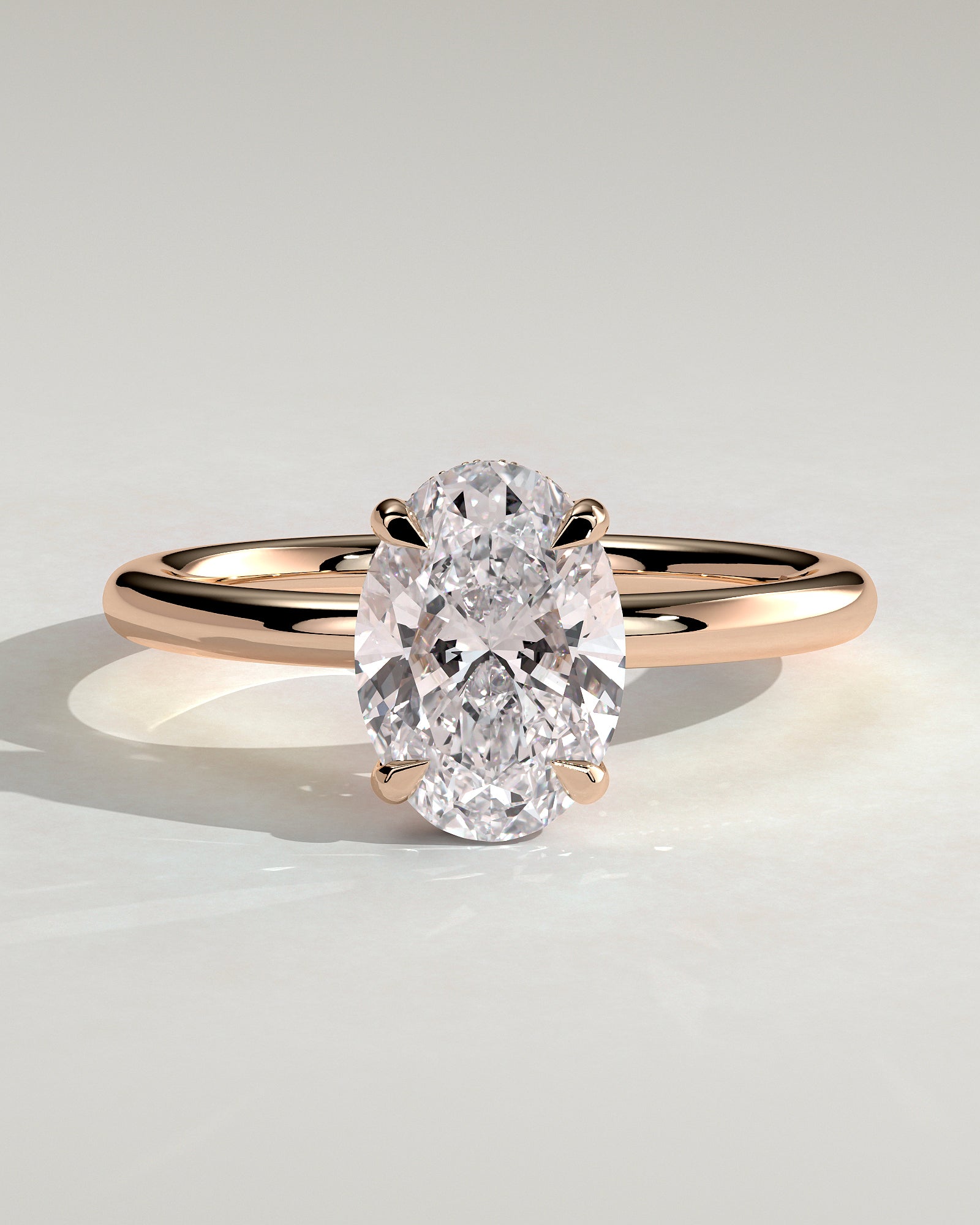 Emma - Classic Oval Claw Solitaire with Hidden Halo Engagement Ring - Rose Gold - Rose Gold