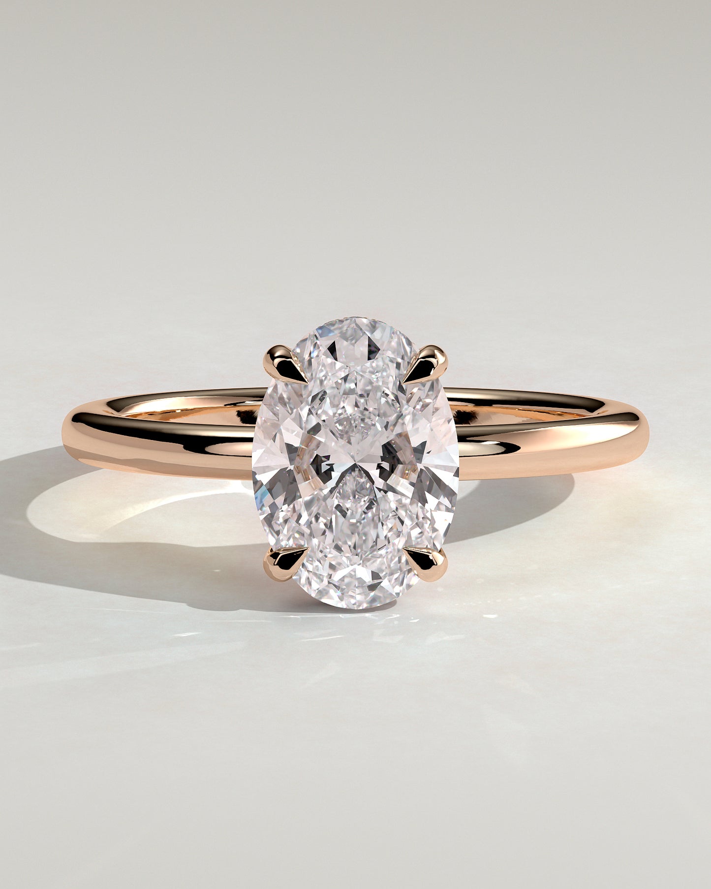 Emma - Classic Oval Claw Solitaire with Hidden Halo Engagement Ring - Rose Gold - Rose Gold