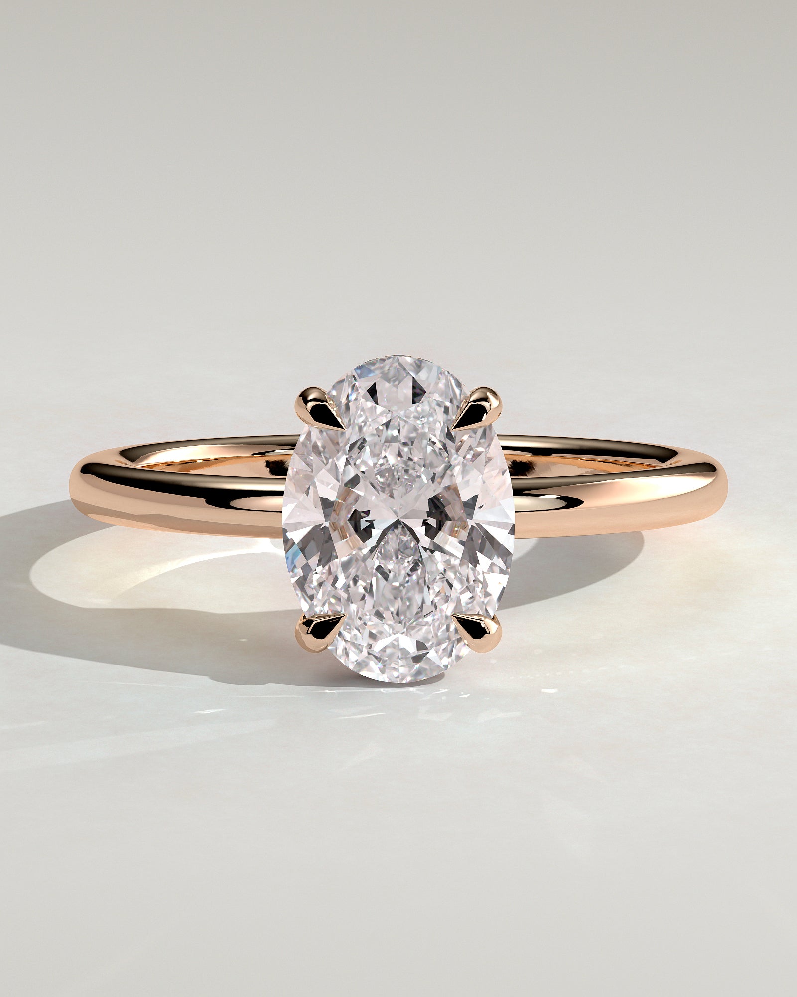 Emma - Classic Oval Claw Solitaire with Hidden Halo Engagement Ring - Rose Gold - Rose Gold