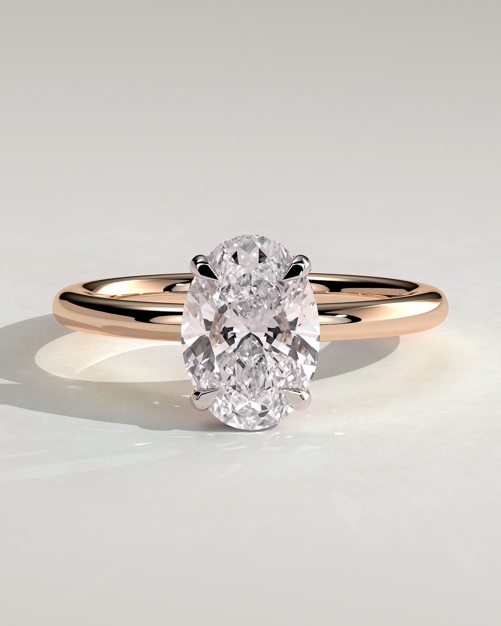 Emma - Classic Oval Claw Solitaire with Hidden Halo Engagement Ring - Rose Two-Tone - Rose Two-Tone