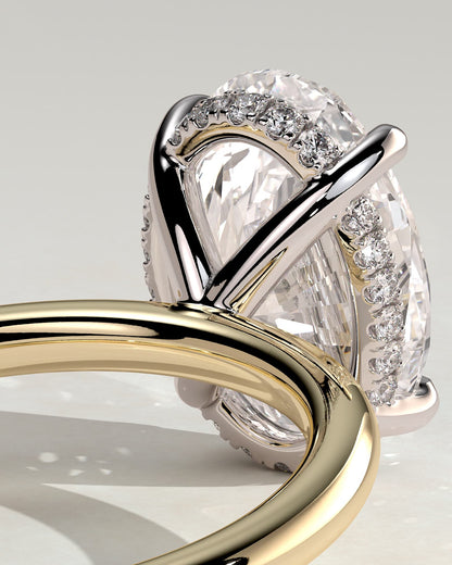 Emma - Classic Oval Claw Solitaire with Hidden Halo Engagement Ring - Yellow Two-Tone