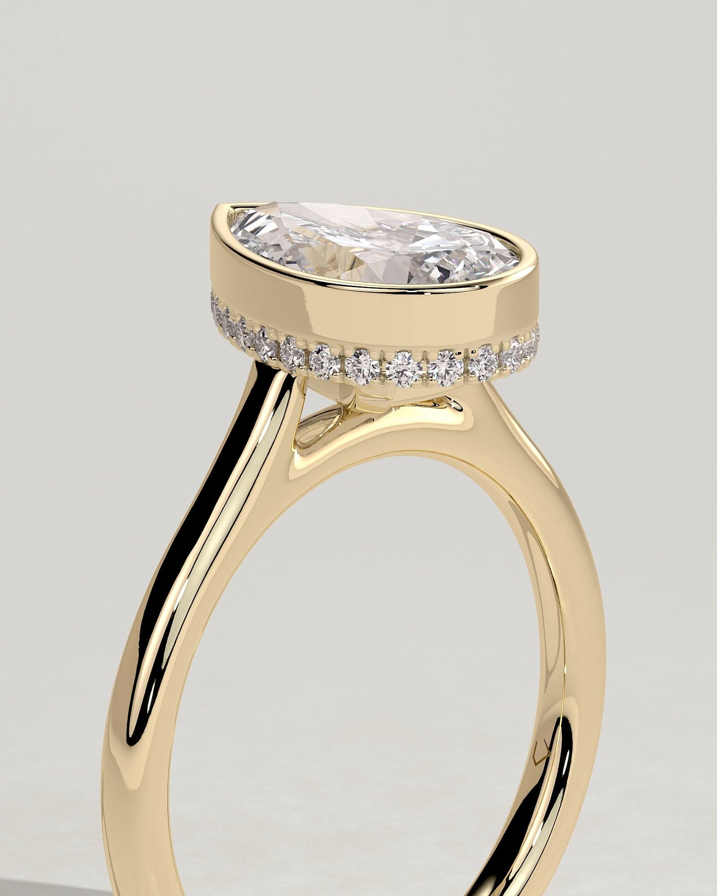 Jude - Pear Bezel Solitaire with Hidden Halo and Cathedral High Setting Engagement Ring - Yellow Gold