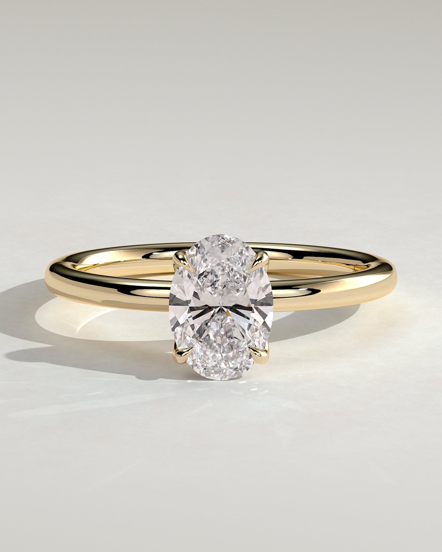 Aurelie - Oval Claw Solitaire with Petal Gallery and Accent Leaf Detail Engagement Ring - Yellow Gold