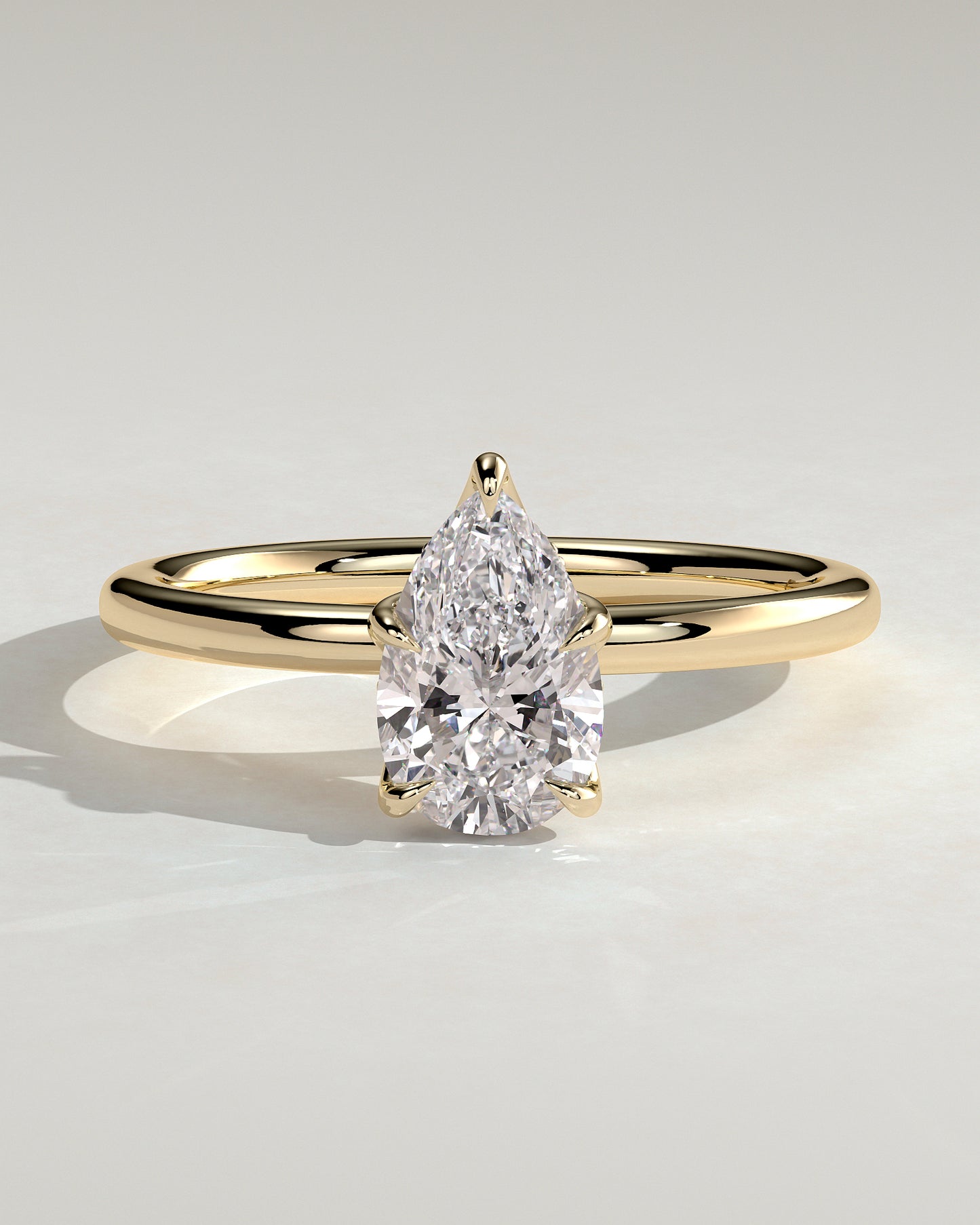 Blossom - Pear Claw Solitaire with Petal Gallery and Accented Tiara Detail Engagement Ring - Yellow Gold