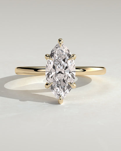 Claire - Marquise Claw Solitaire with Wrap Around Hidden Halo Engagement Ring - Yellow Gold