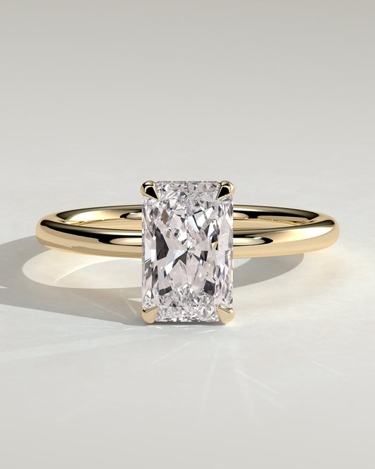 Liberty - Radiant Claw Solitaire with Wrap Around Hidden Halo Engagement Ring - Yellow Gold