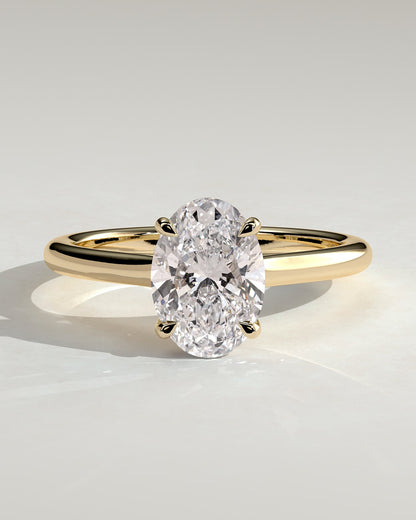 Hilary - Oval Claw Solitaire with Cathedral High Setting Engagement Ring - Yellow Gold