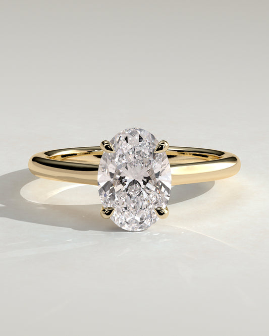 Hilary - Oval Claw Solitaire with Cathedral High Setting Engagement Ring - Yellow Gold - Yellow Gold 2ct