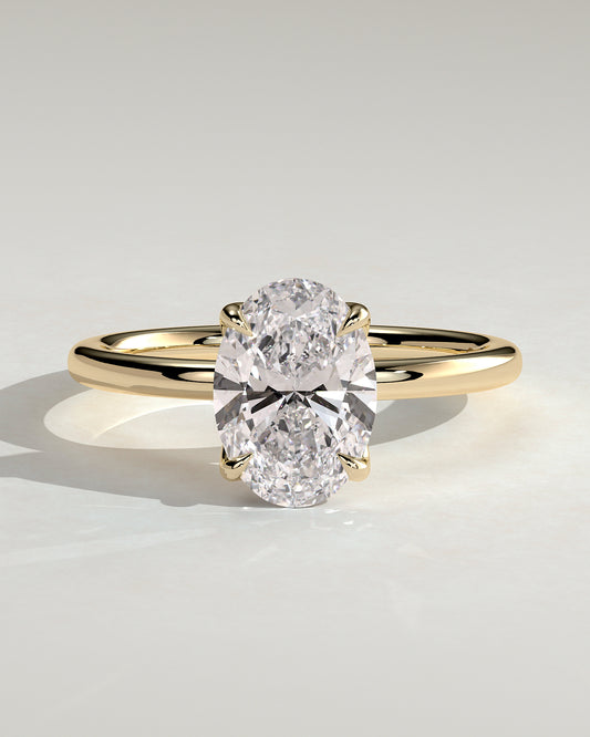 Aurelie - Oval Claw Solitaire with Petal Gallery and Accent Leaf Detail Engagement Ring - Yellow Gold - Yellow Gold 2ct
