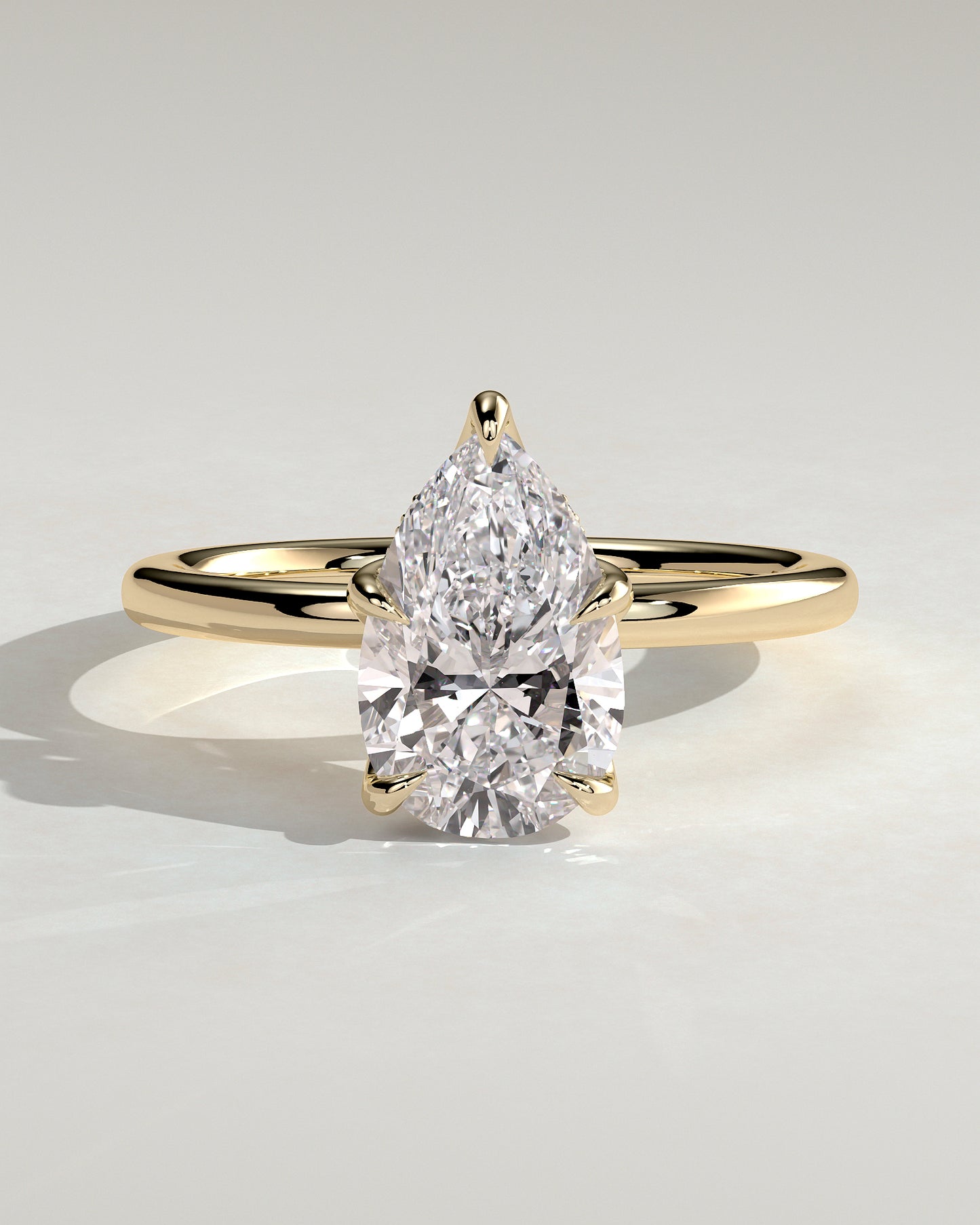 Blossom - Pear Claw Solitaire with Petal Gallery and Accented Tiara Detail Engagement Ring - Yellow Gold - Yellow Gold 2ct