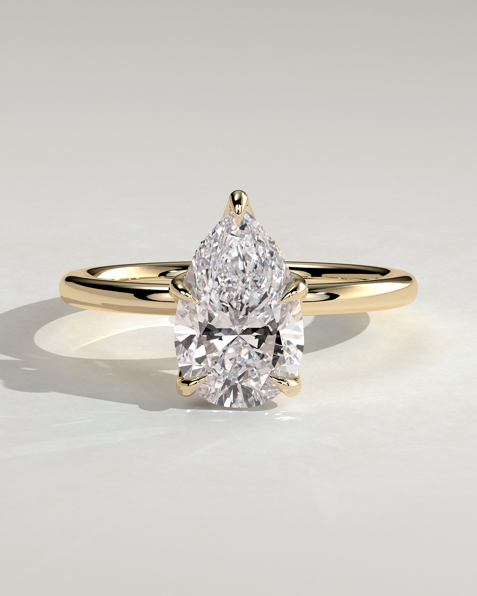 Blossom - Pear Claw Solitaire with Petal Gallery and Accented Tiara Detail Engagement Ring - Yellow Gold - Yellow Gold 2ct
