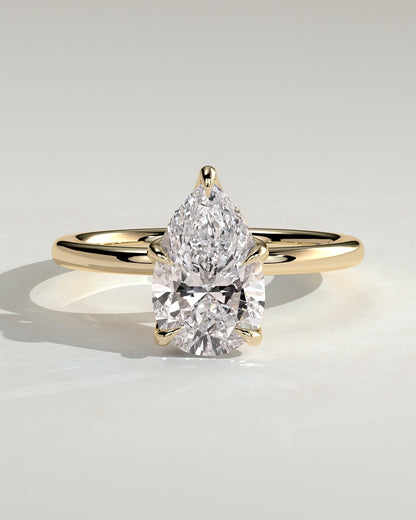 Blossom - Pear Claw Solitaire with Petal Gallery and Accented Tiara Detail Engagement Ring - Yellow Gold
