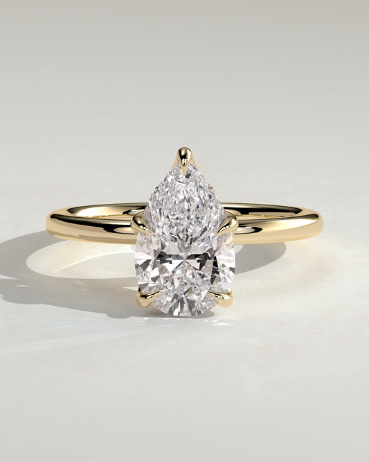 Blossom - Pear Claw Solitaire with Petal Gallery and Accented Tiara Detail Engagement Ring - Yellow Gold - Yellow Gold 2ct
