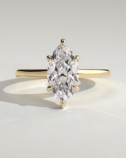 Jenna - Marquise Claw Solitaire with Hidden Halo and Cathedral High Setting Engagement Ring - Yellow Gold