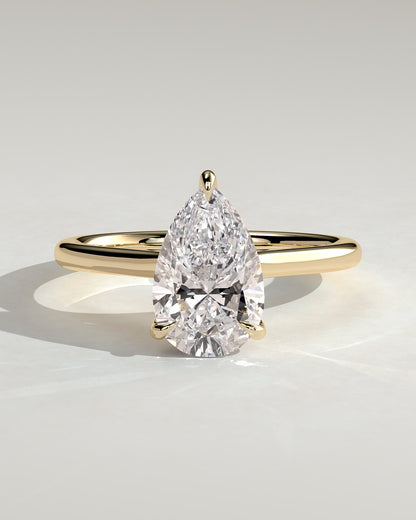 Kimberly - Pear Claw Solitaire with Hidden Halo and Cathedral High Setting Engagement Ring - Yellow Gold