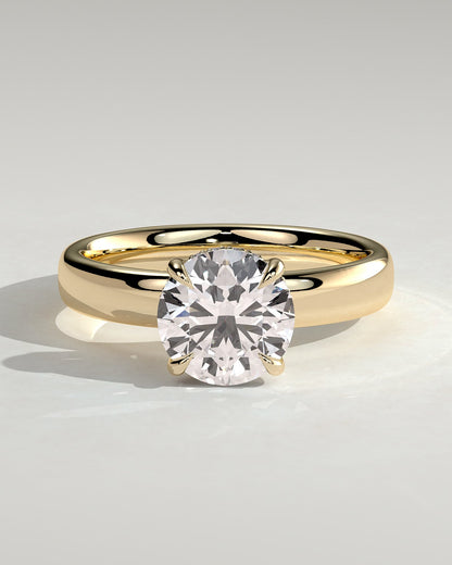 Kylie - Statement Round Claw Solitaire with Cigar Band and Hidden Halo Engagement Ring - Yellow Gold