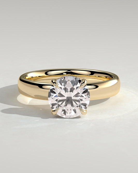 Kylie - Statement Round Claw Solitaire with Cigar Band and Hidden Halo Engagement Ring - Yellow Gold