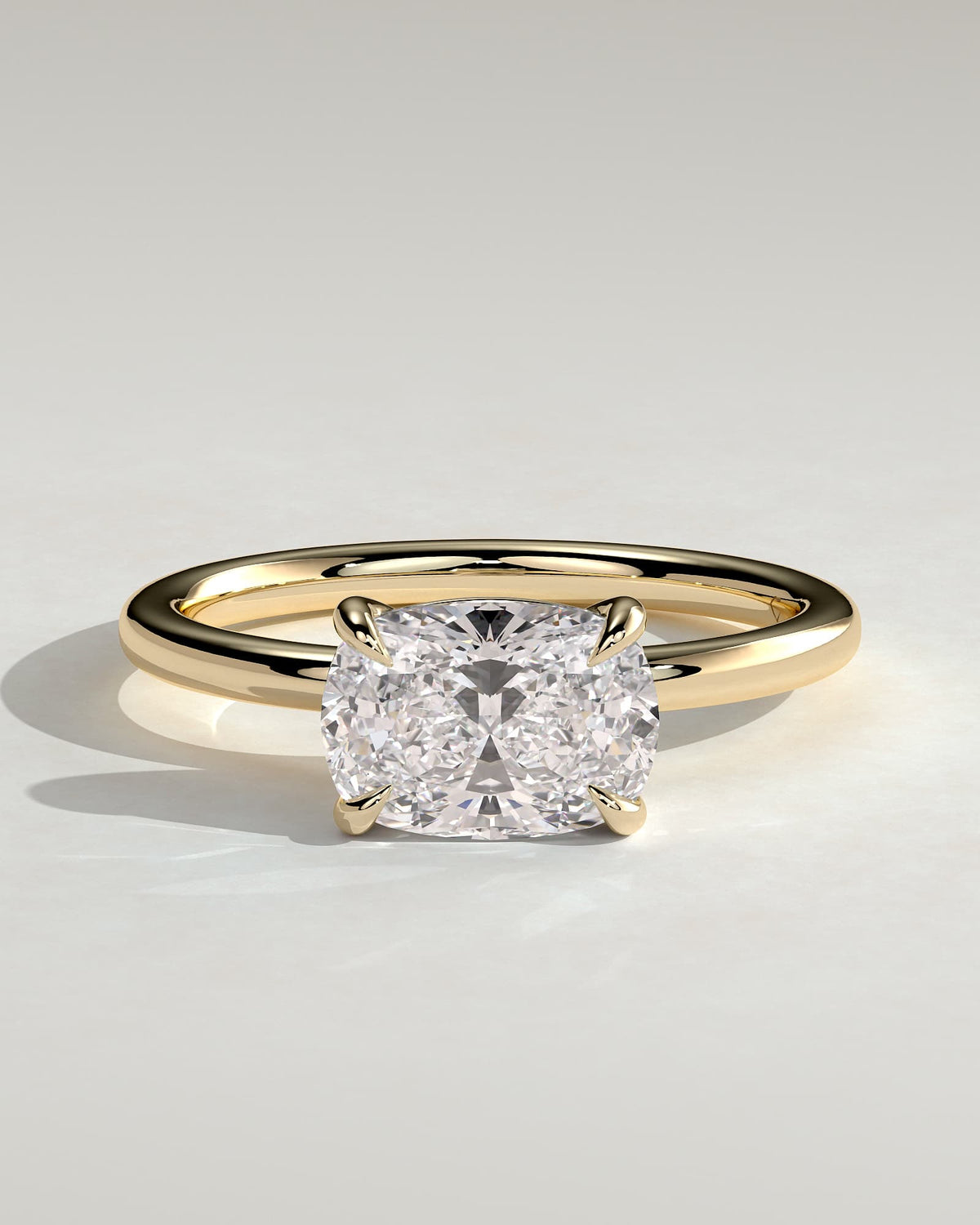 Lucille - Elongated Cushion East West Claw Solitaire Engagement Ring - Yellow Gold