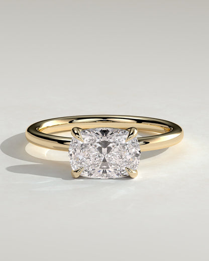 Lucille - Elongated Cushion East West Claw Solitaire Engagement Ring - Yellow Gold