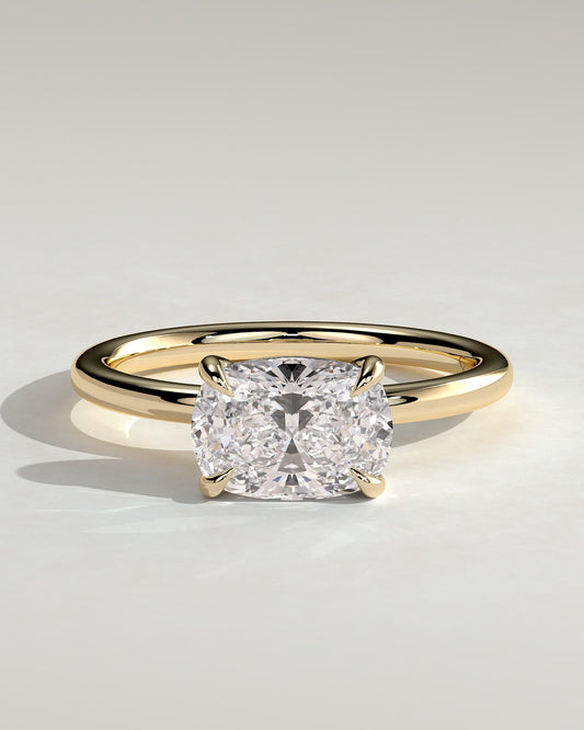 Lucille - Elongated Cushion East West Claw Solitaire Engagement Ring - Yellow Gold
