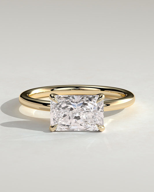Lyra - Radiant East West Claw Solitaire Engagement Ring - Yellow Gold