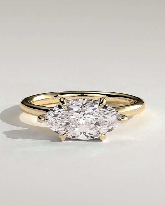 Sonnet - Marquise East West Claw Solitaire with Hidden Halo Engagement Ring - Yellow Gold - Yellow Gold 2ct