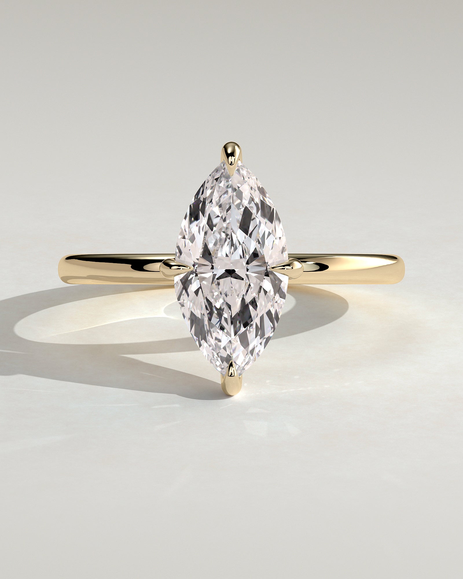 Hellen - Marquise Claw Solitaire with Hidden Halo Engagement Ring - Yellow Gold - Yellow Gold 2ct