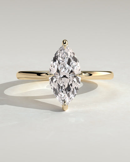 Hellen - Marquise Claw Solitaire with Hidden Halo Engagement Ring - Yellow Gold